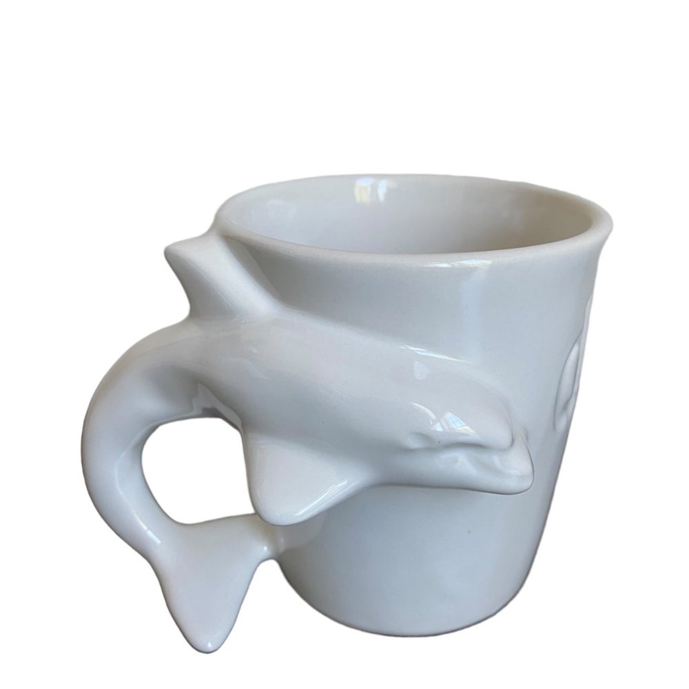 Pottery Barn Figural Sculpted 3D Animal Stoneware Alphabet Mug Dolphin D Cream